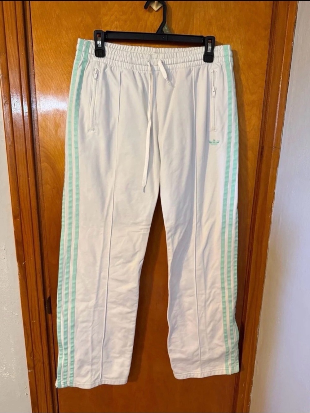 Adidas Women’s White Track Pants with Mint Side Stripes Size Medium